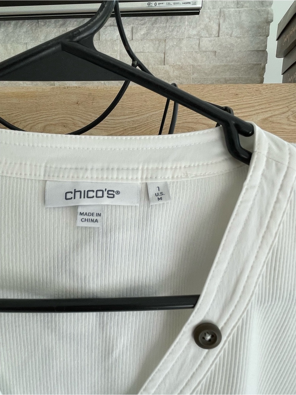 Chico's Ivory Puff Sleeve Henley Top - Picture 2 of 2